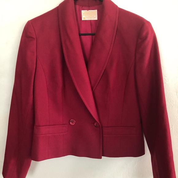 PENDLETON Womens Short Jacket 100% Virgin Wool Size 6 Dark Red Made In U.S.A - Picture 2 of 16